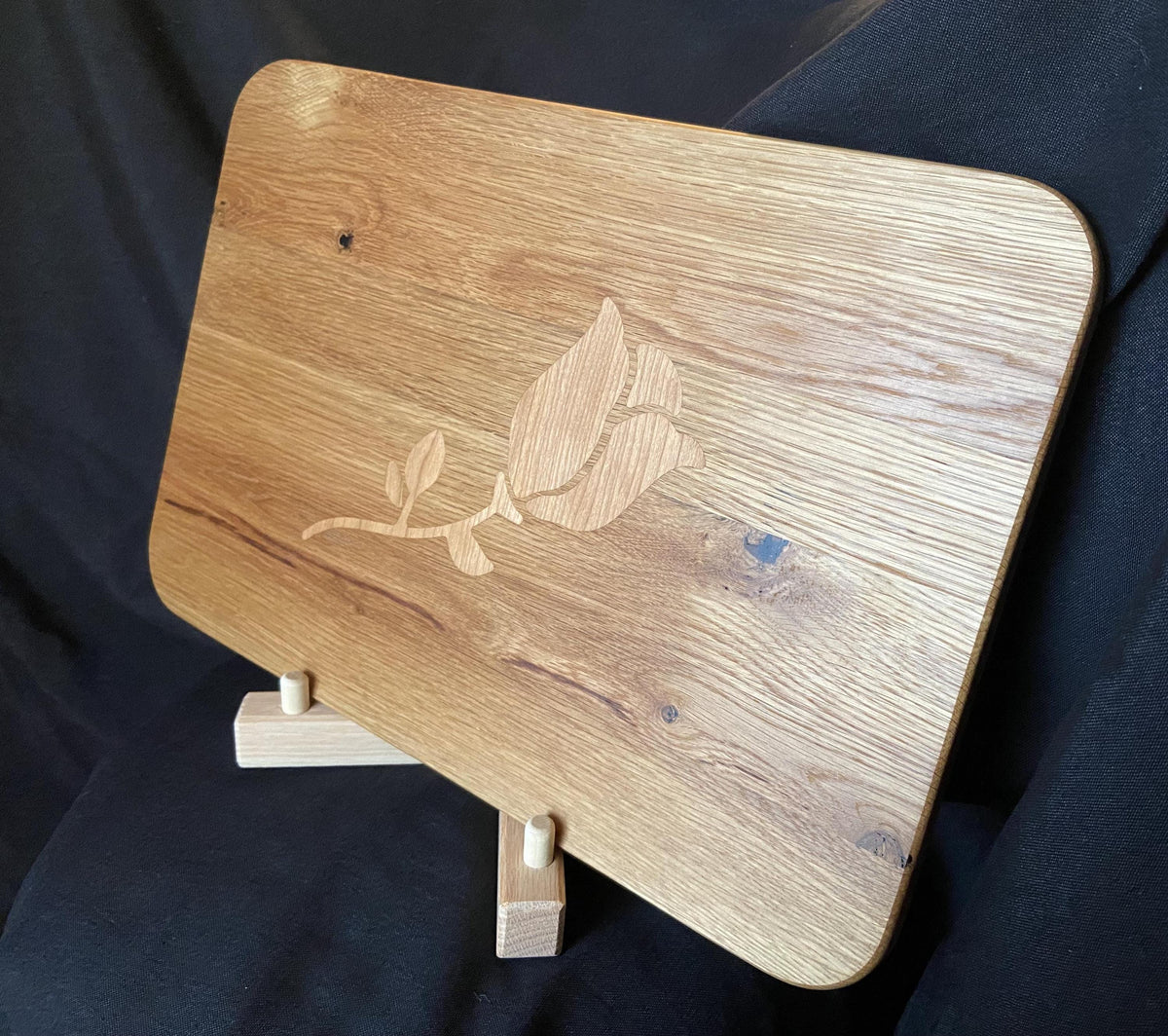 Series #01 | White Oak Charcuterie Board | Cherry Rose & Stem Inlay | Handmade Serving Board