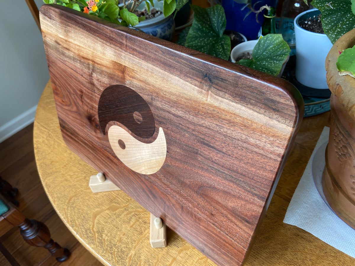 Series #05 | Walnut Charcuterie Board with Soft Maple & Peruvian Walnut Yin Yang Inlay| Handmade Serving Board