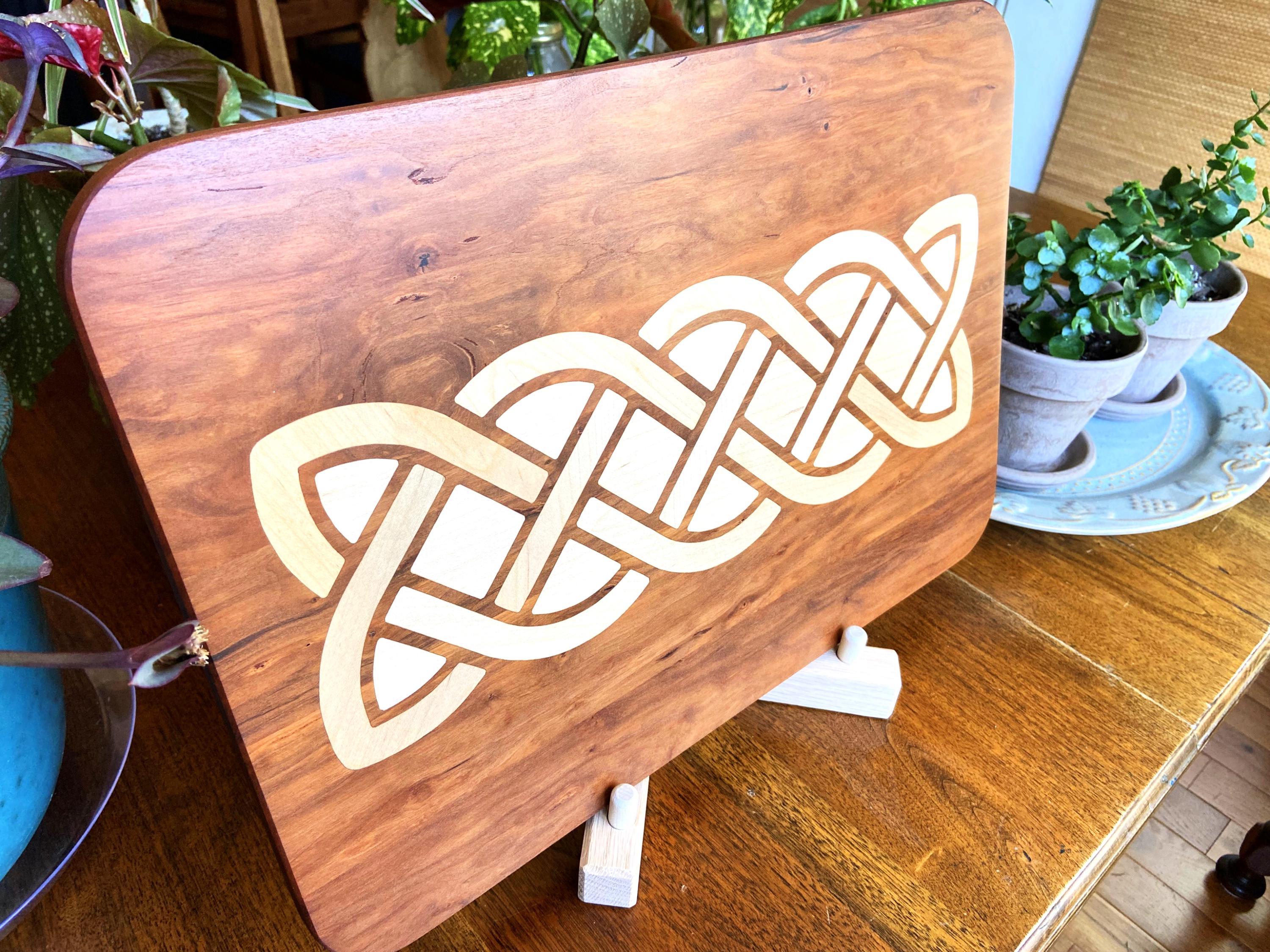 Cherry Charcuterie Board with Complex Celtic Knot Inlay | Handmade Serving Board