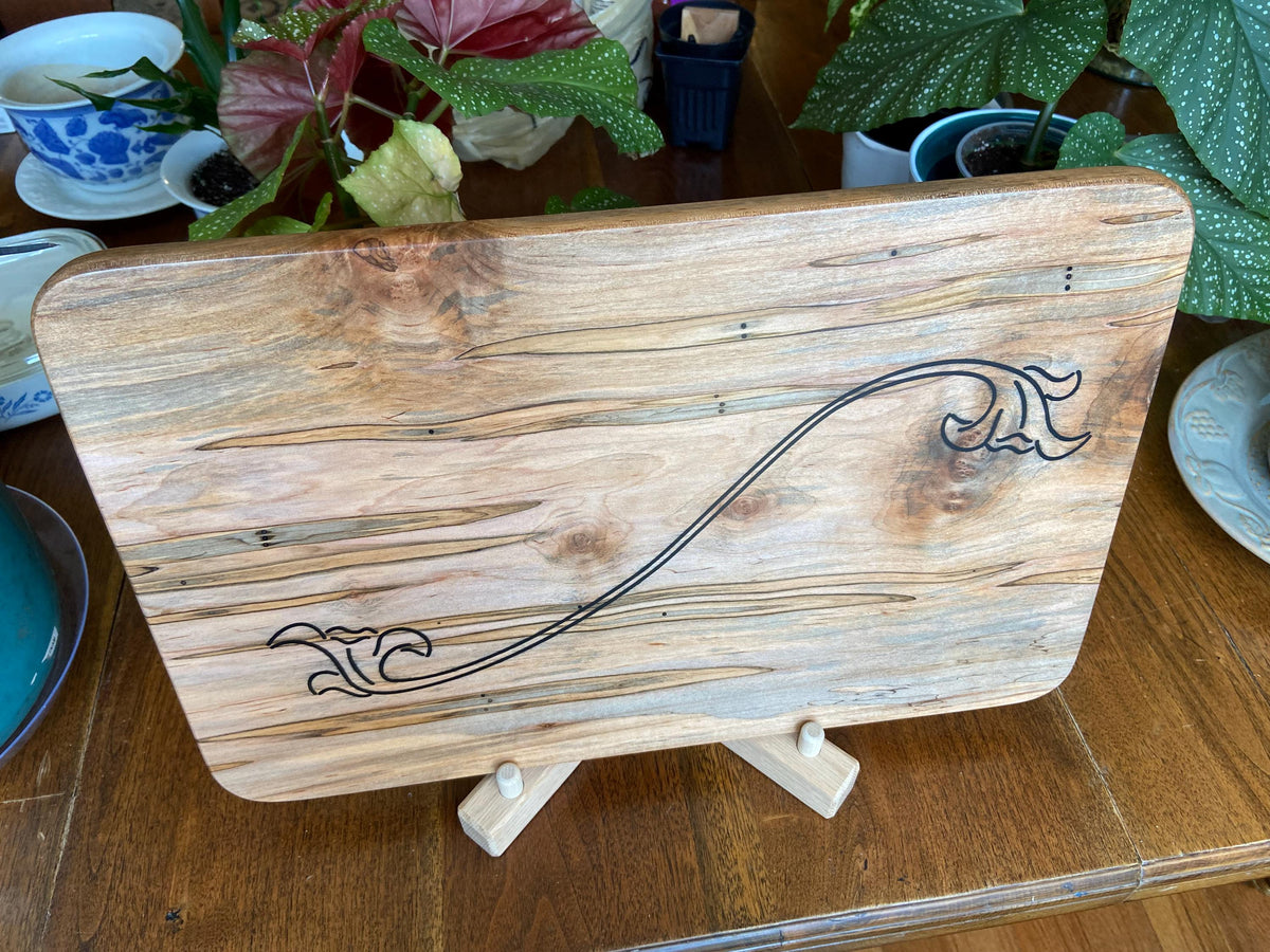 Series #01 | Ambrosia Maple Charcuterie Board with Unique Flower Scroll Resin Inlay | Handmade Serving Board