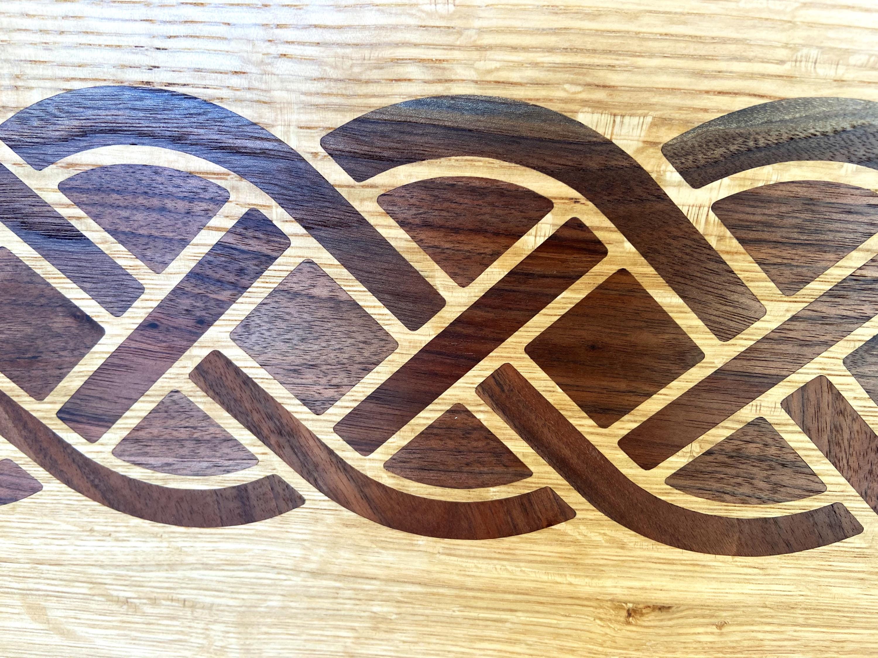 White Oak charcuterie board - complex Celtic knot inlay.