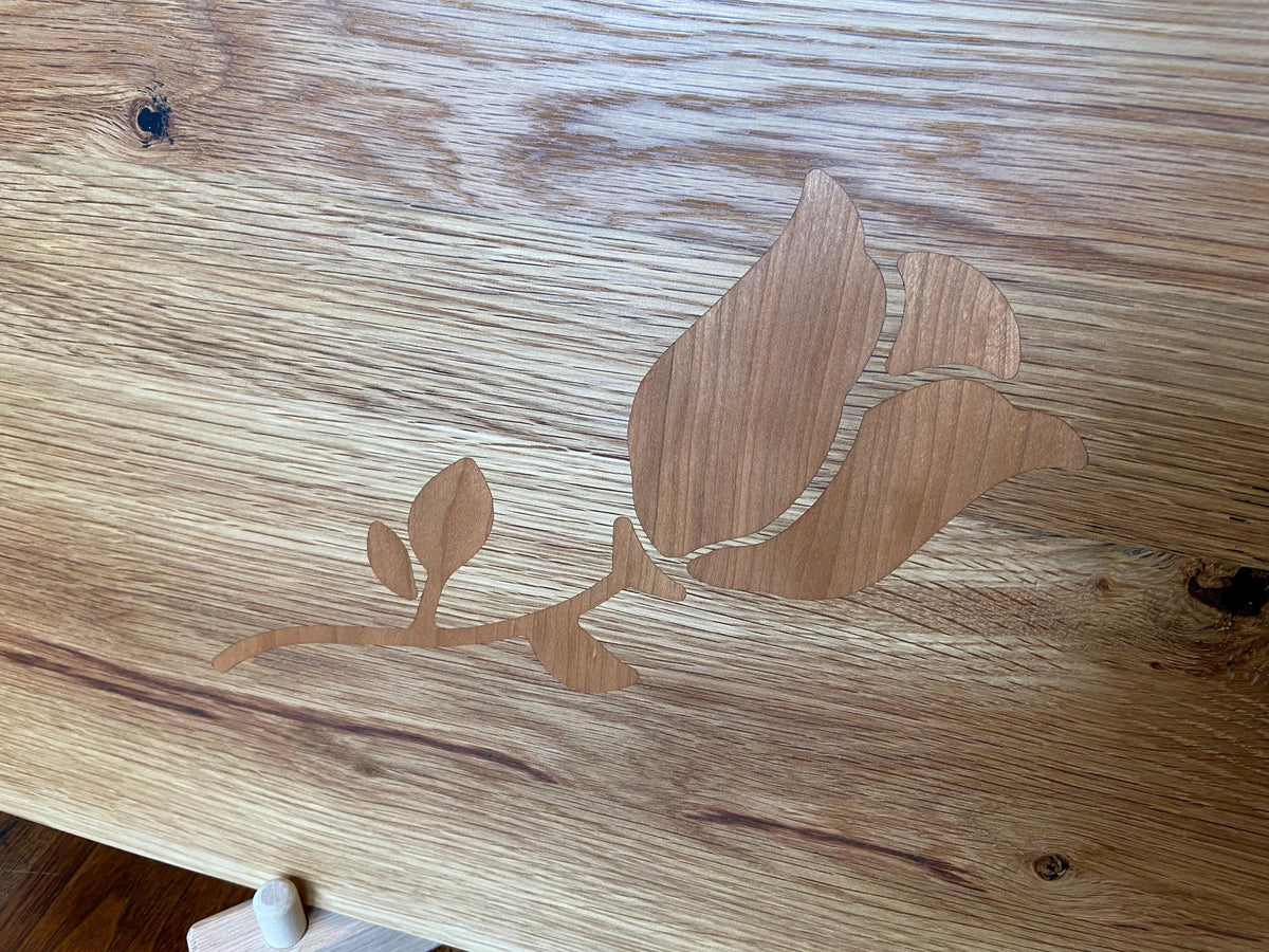Series #01 | White Oak Charcuterie Board | Cherry Rose & Stem Inlay | Handmade Serving Board