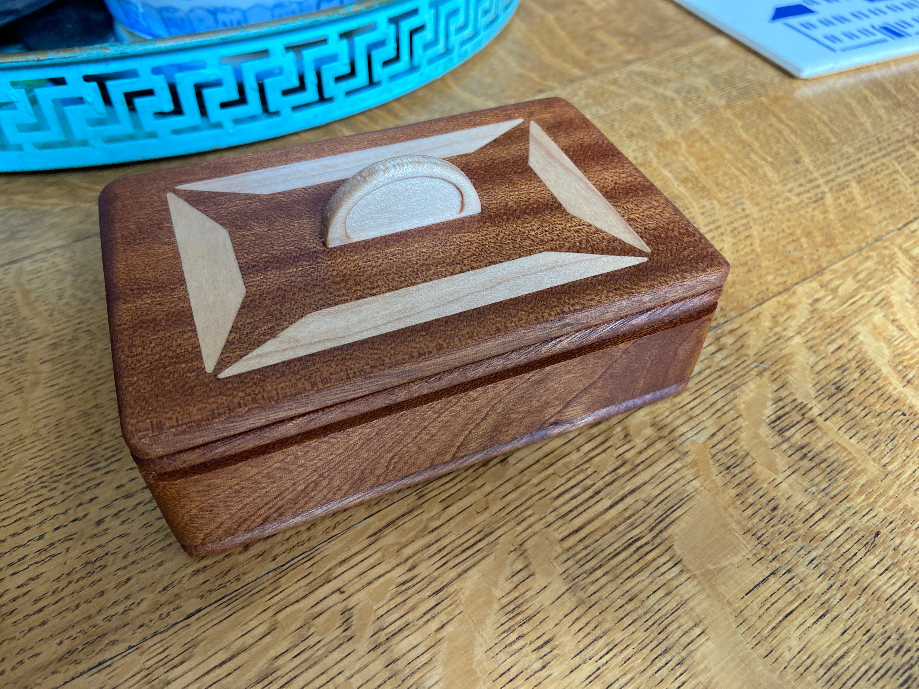 Mahogany Keepsake Box #1 – Geometric Wood Inlay – 6