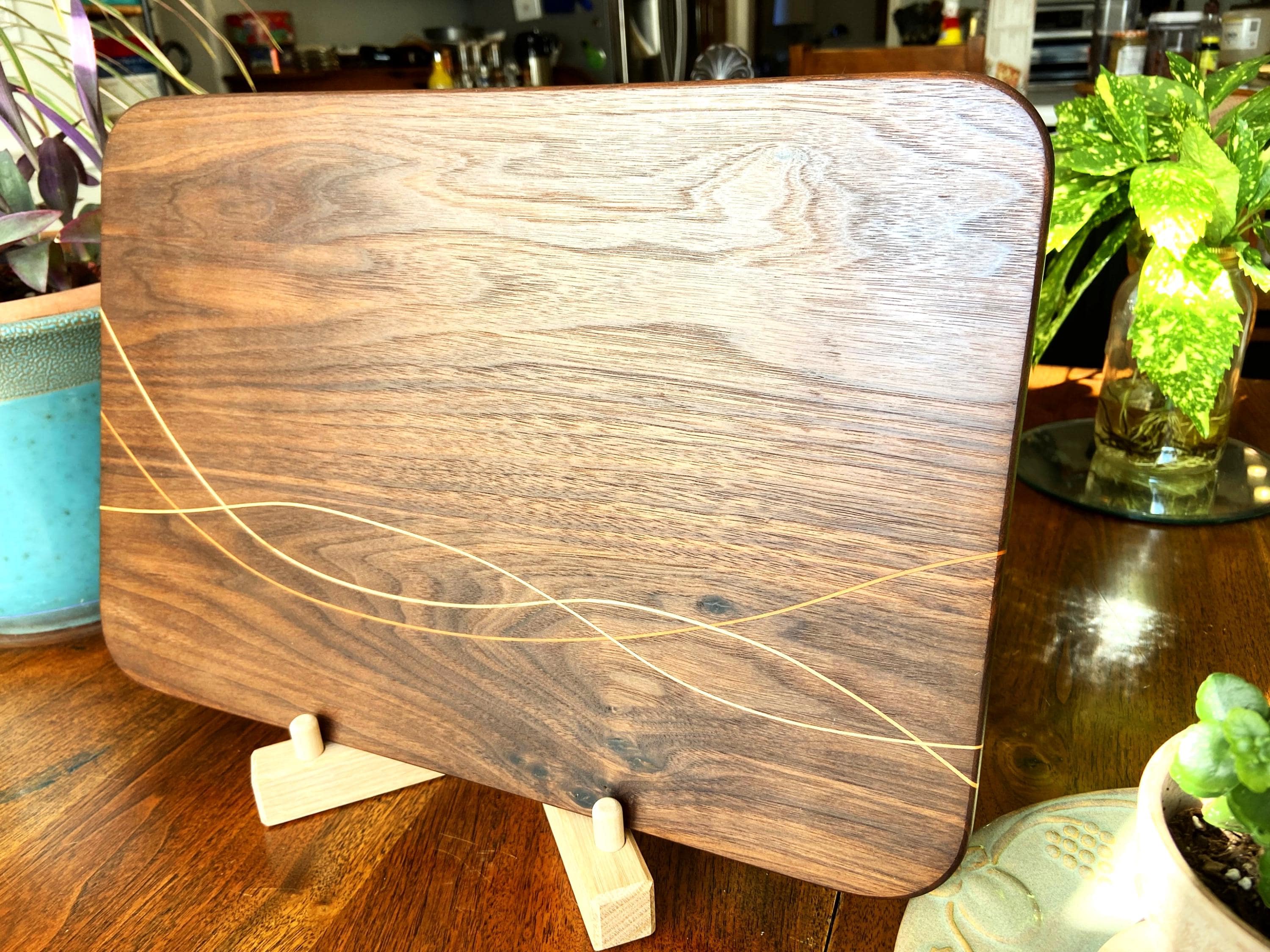 Peruvian Walnut Charcuterie Board with Maple & Cherry Inlay | Handmade Serving Board