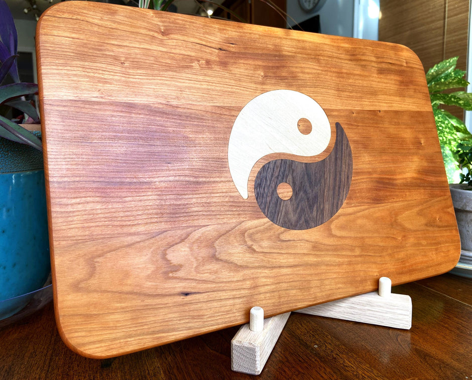 Cherry Charcuterie Board - Yin Yang Maple & Peruvian Walnut Inlay