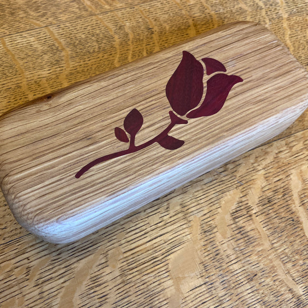 White Oak keepsake box with Purple Heart rose inlay
