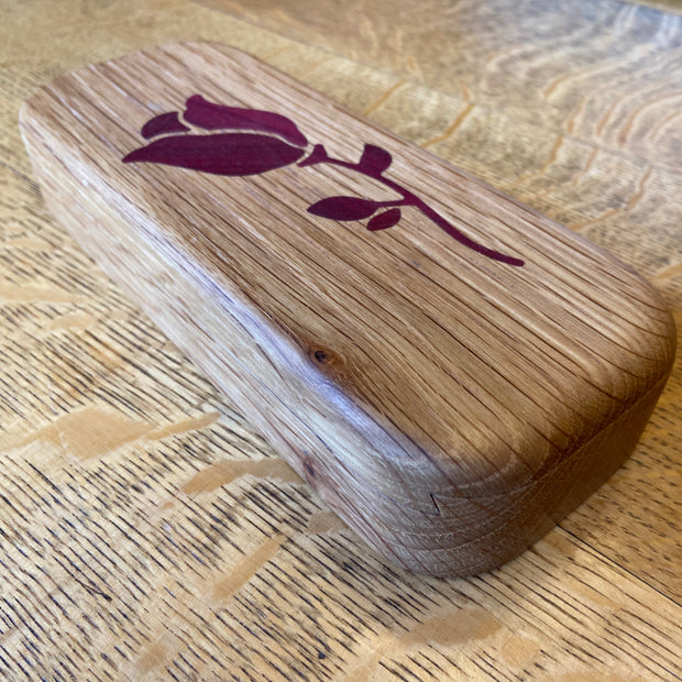 White Oak keepsake box with Purple Heart rose inlay