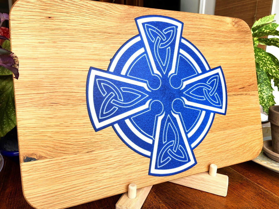 White Oak Charcuterie Board with Celtic Cross Inlay | Handmade Serving Board