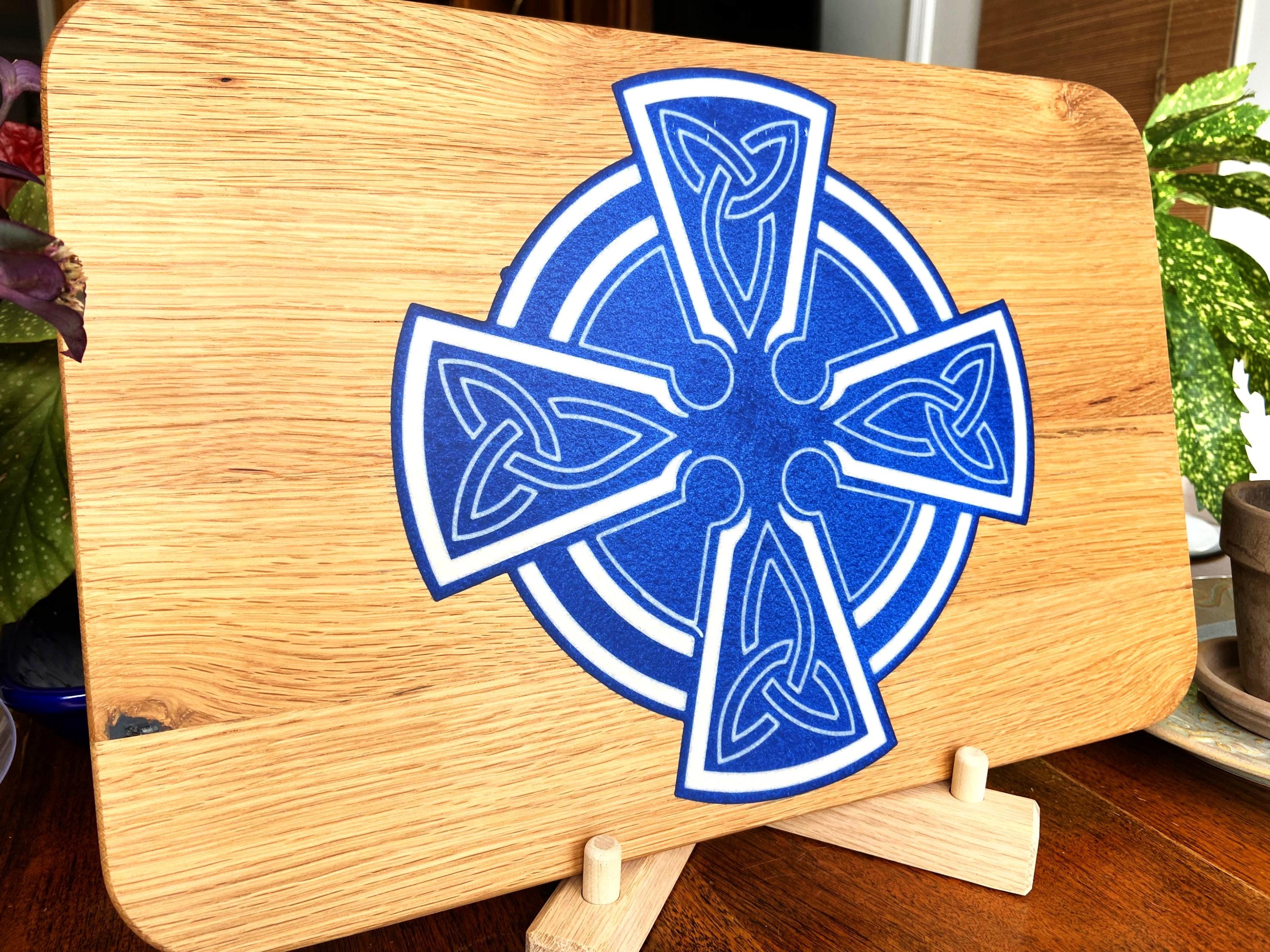 White Oak Charcuterie Board with Celtic Cross Inlay | Handmade Serving Board