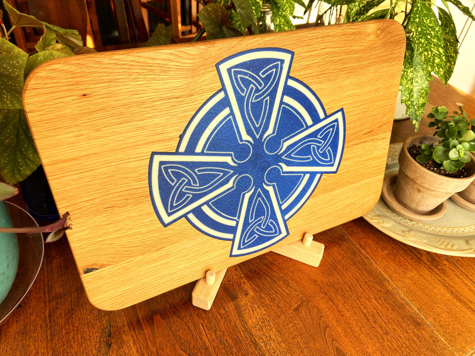 White Oak Charcuterie Board with Celtic Cross Inlay | Handmade Serving Board