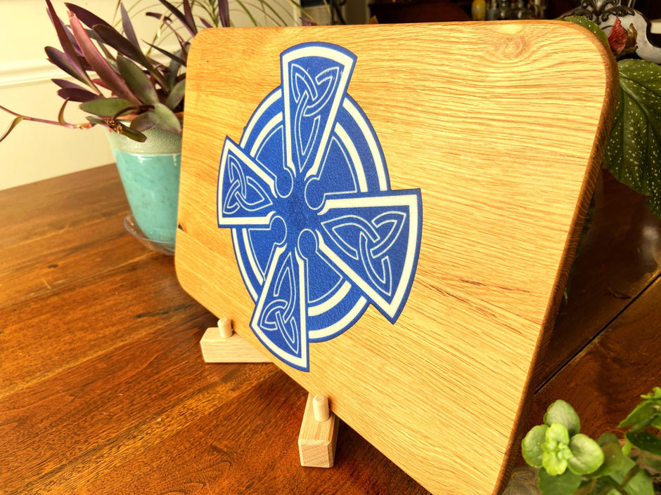White Oak Charcuterie Board with Celtic Cross Inlay | Handmade Serving Board