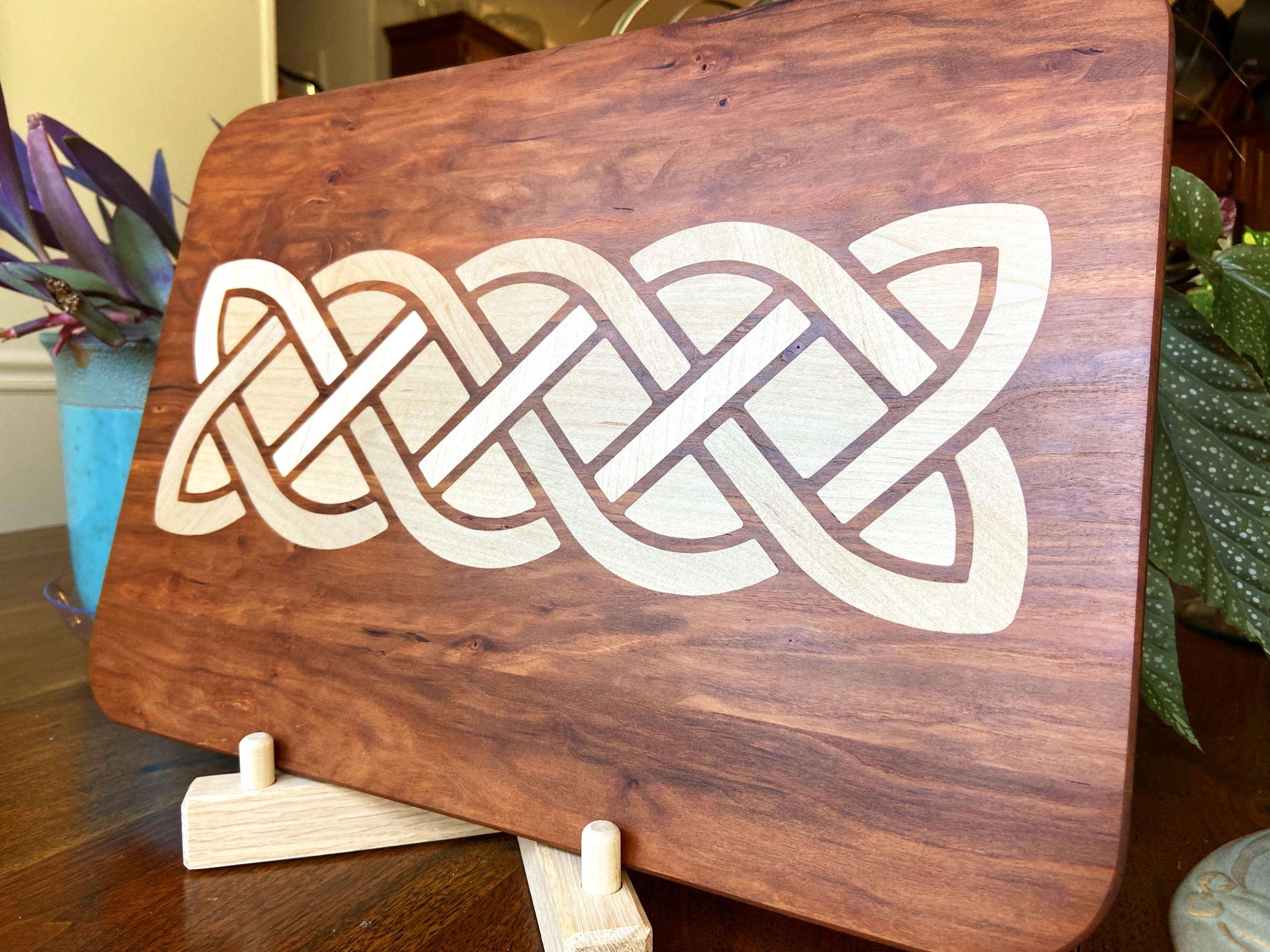 Cherry Charcuterie Board with Complex Celtic Knot Inlay | Handmade Serving Board