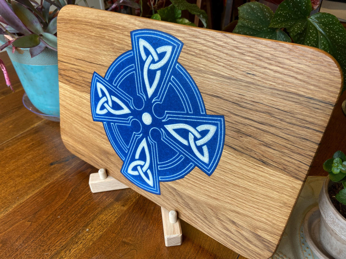 Series #02 | White Oak Charcuterie Board with Celtic Cross Resin Inlay | Handmade Serving Board