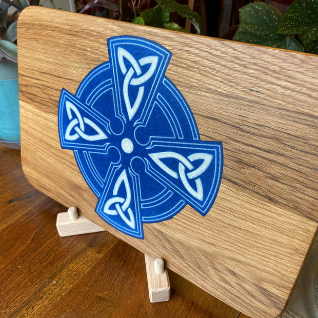 White Oak Charcuterie Board with Celtic Cross Resin Inlay - Handmade in USA