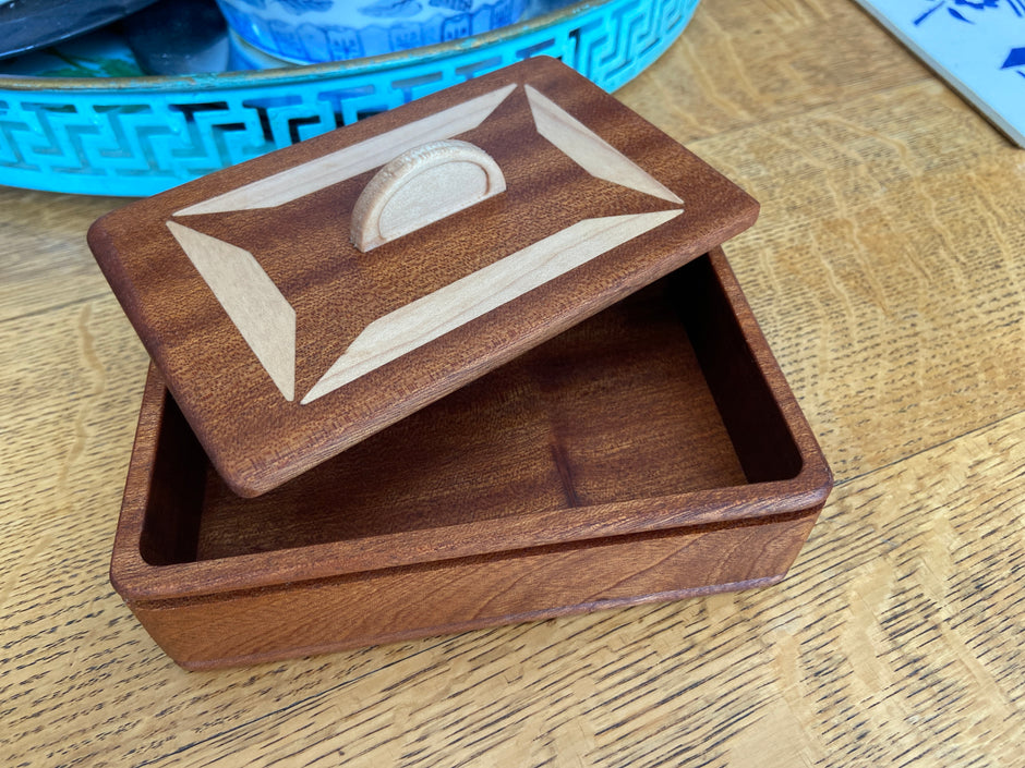 Mahogany Keepsake Box #1 – Geometric Wood Inlay – 6