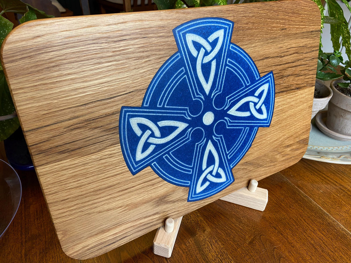 Series #02 | White Oak Charcuterie Board with Celtic Cross Resin Inlay | Handmade Serving Board