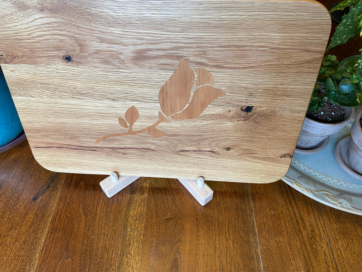 Series #01 | White Oak Charcuterie Board | Cherry Rose & Stem Inlay | Handmade Serving Board