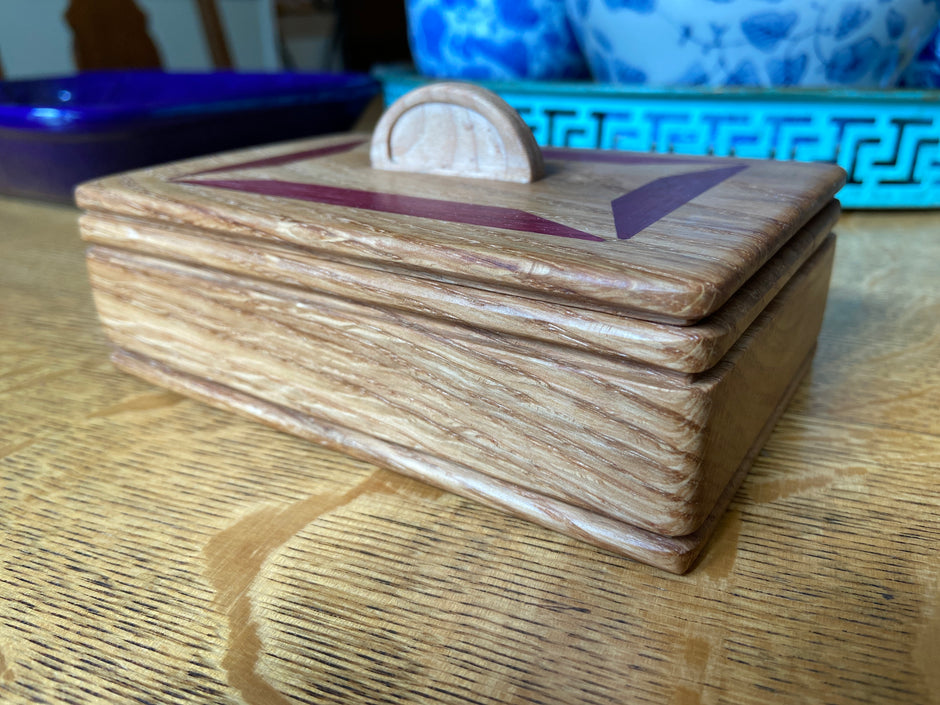 White Oak Keepsake Box #1 – Geometric Wood Inlay – 6