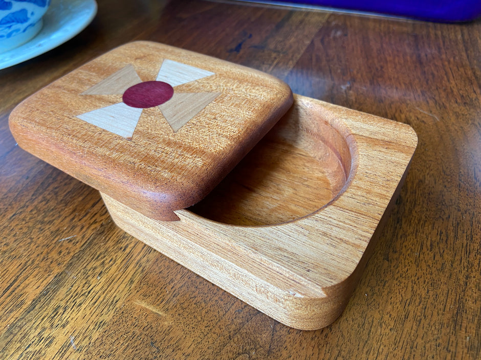 Small sliding dovetail box for desktop or bureau to hold desktop, keepsake or jewelry items.