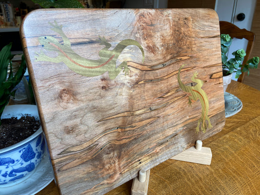 Series #02 | Ambrosia Maple Charcuterie Board with Gecko Inlay | Handmade Wood Art