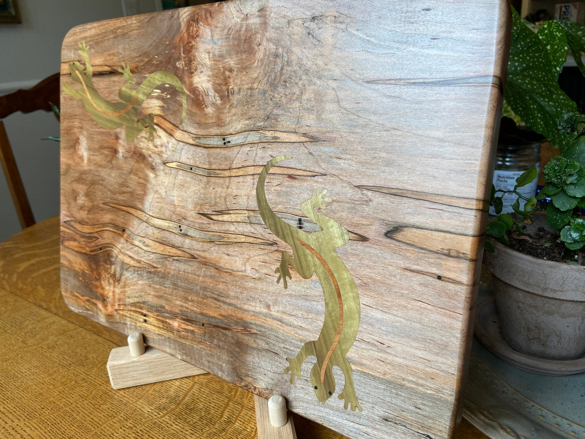 Series #02 | Ambrosia Maple Charcuterie Board with Gecko Inlay | Handmade Wood Art