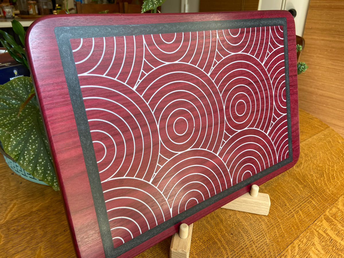 Series #01 | Purple Heart Charcuterie Board with Handcrafted Overlapping Circles Inlay | Handmade Serving Board