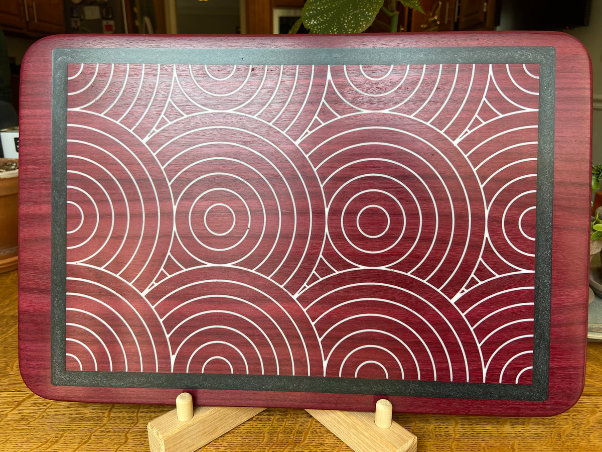 Series #01 | Purple Heart Charcuterie Board with Handcrafted Overlapping Circles Inlay | Handmade Serving Board