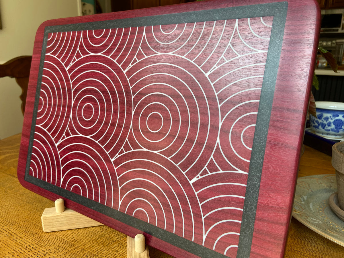 Series #01 | Purple Heart Charcuterie Board with Handcrafted Overlapping Circles Inlay | Handmade Serving Board