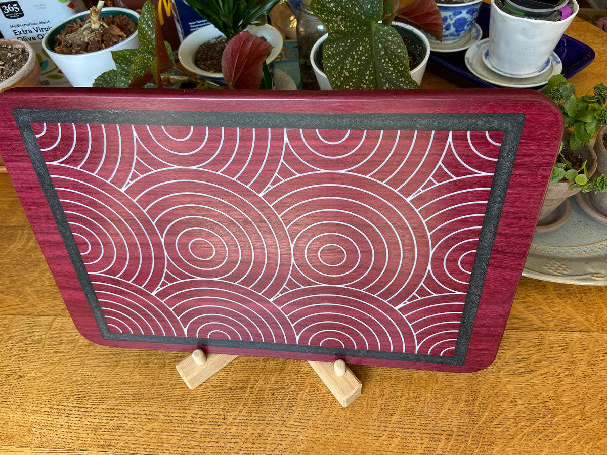 Series #01 | Purple Heart Charcuterie Board with Handcrafted Overlapping Circles Inlay | Handmade Serving Board