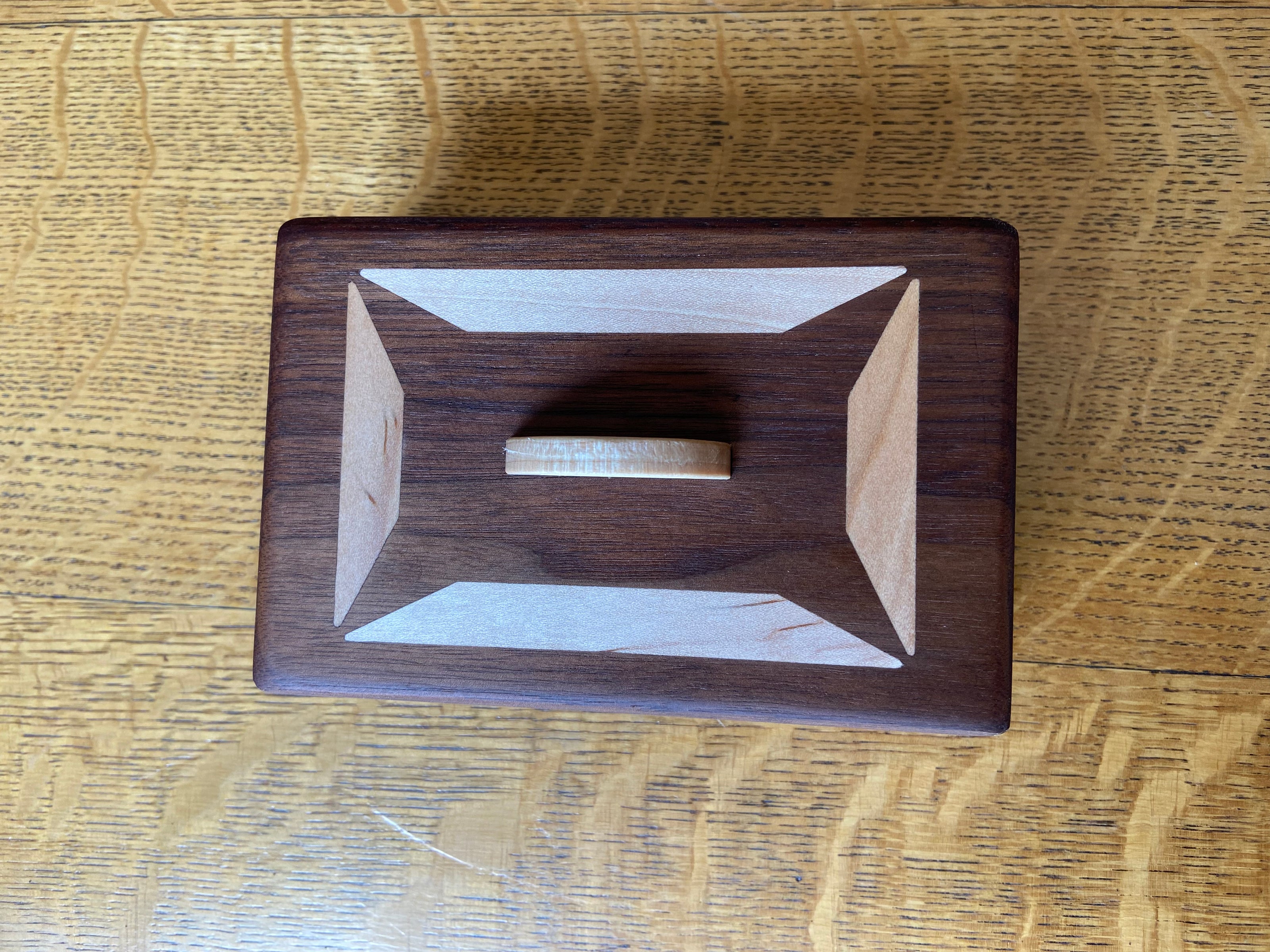 Handcrafted Lidded Keepsake Box with Wood Inlay and Carved Handle - 6