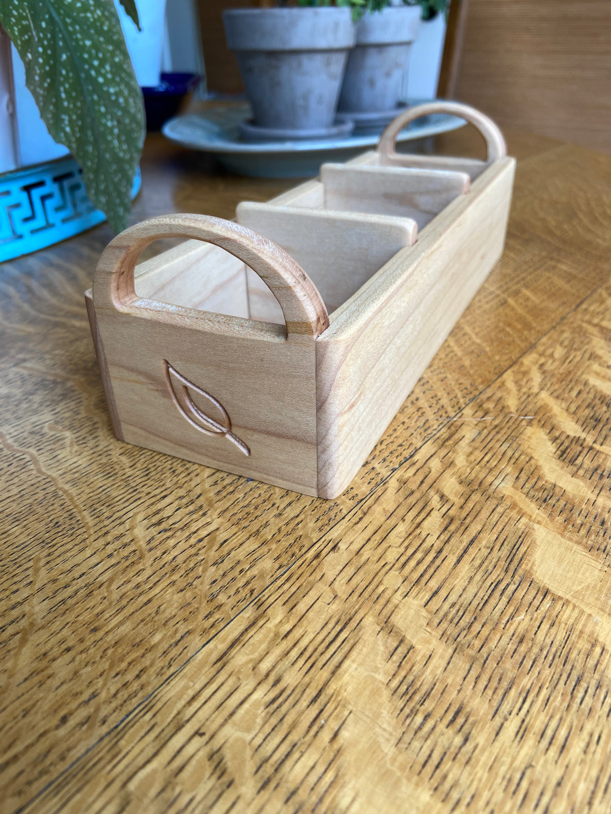 Series #01 | Soft Maple Tea Caddy | Hand‑Carved Handles & Tea‑Leaf Engravings