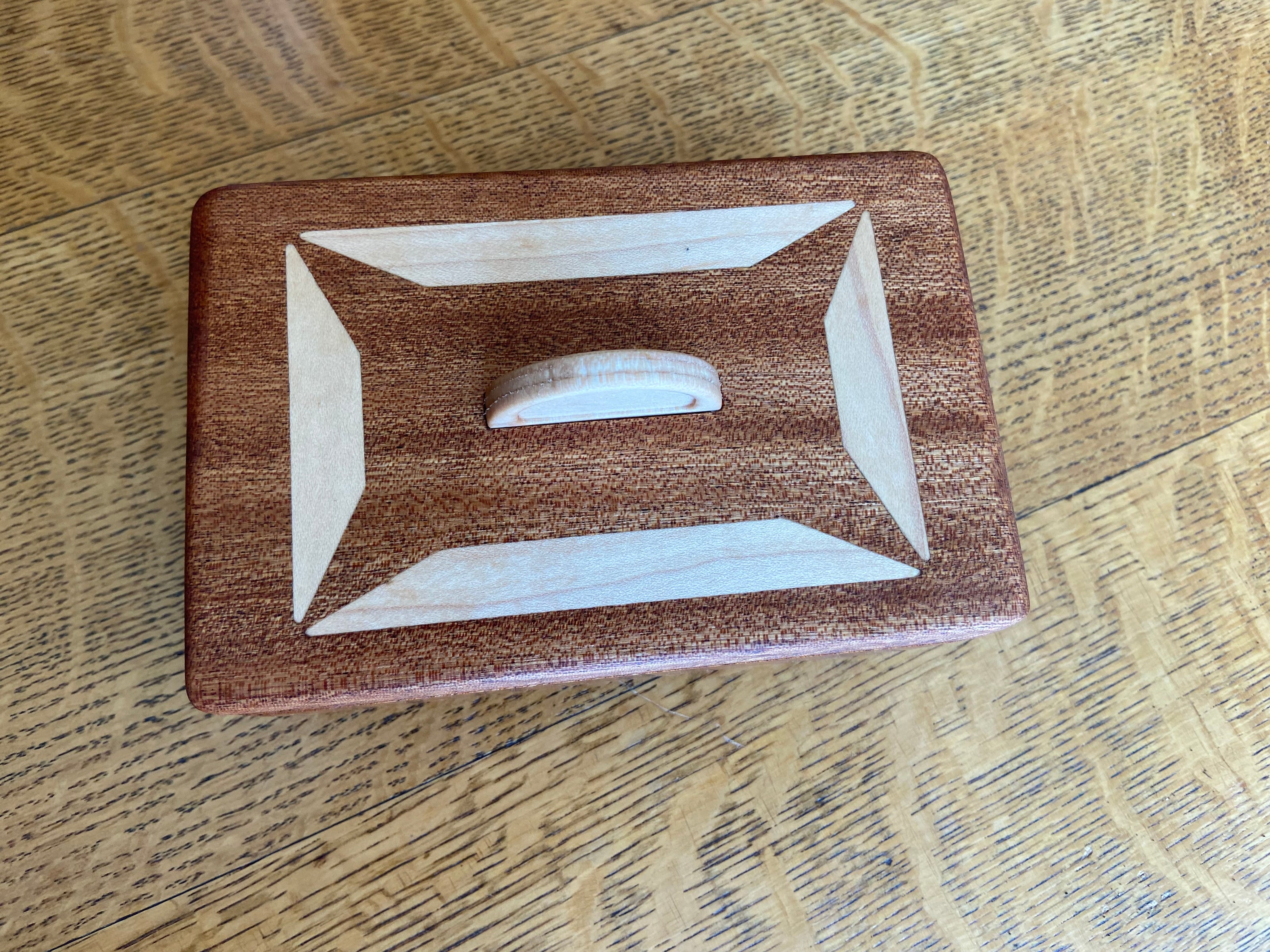Handcrafted Lidded Keepsake Box with Wood Inlay and Carved Handle - 6