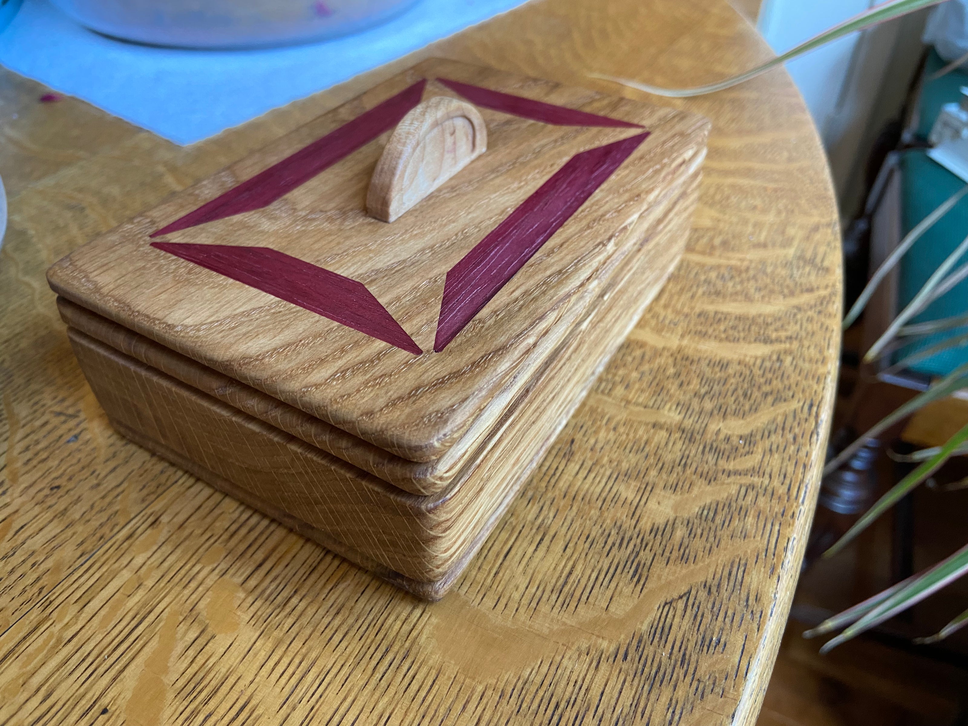 Handcrafted Lidded Keepsake Box with Wood Inlay and Carved Handle - 6