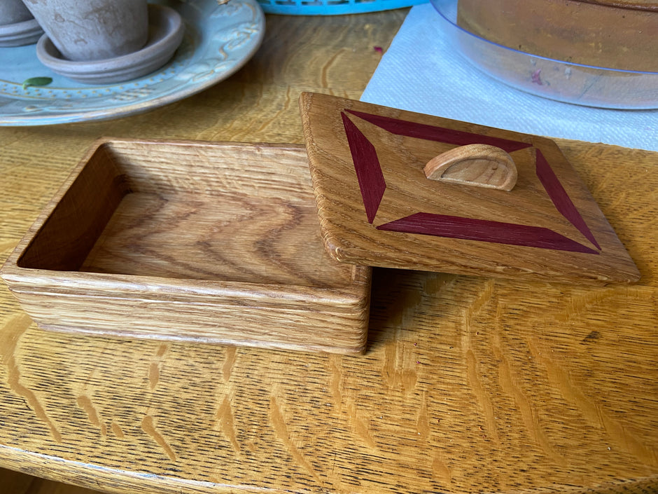 Handcrafted Lidded Keepsake Box with Wood Inlay and Carved Handle - 6
