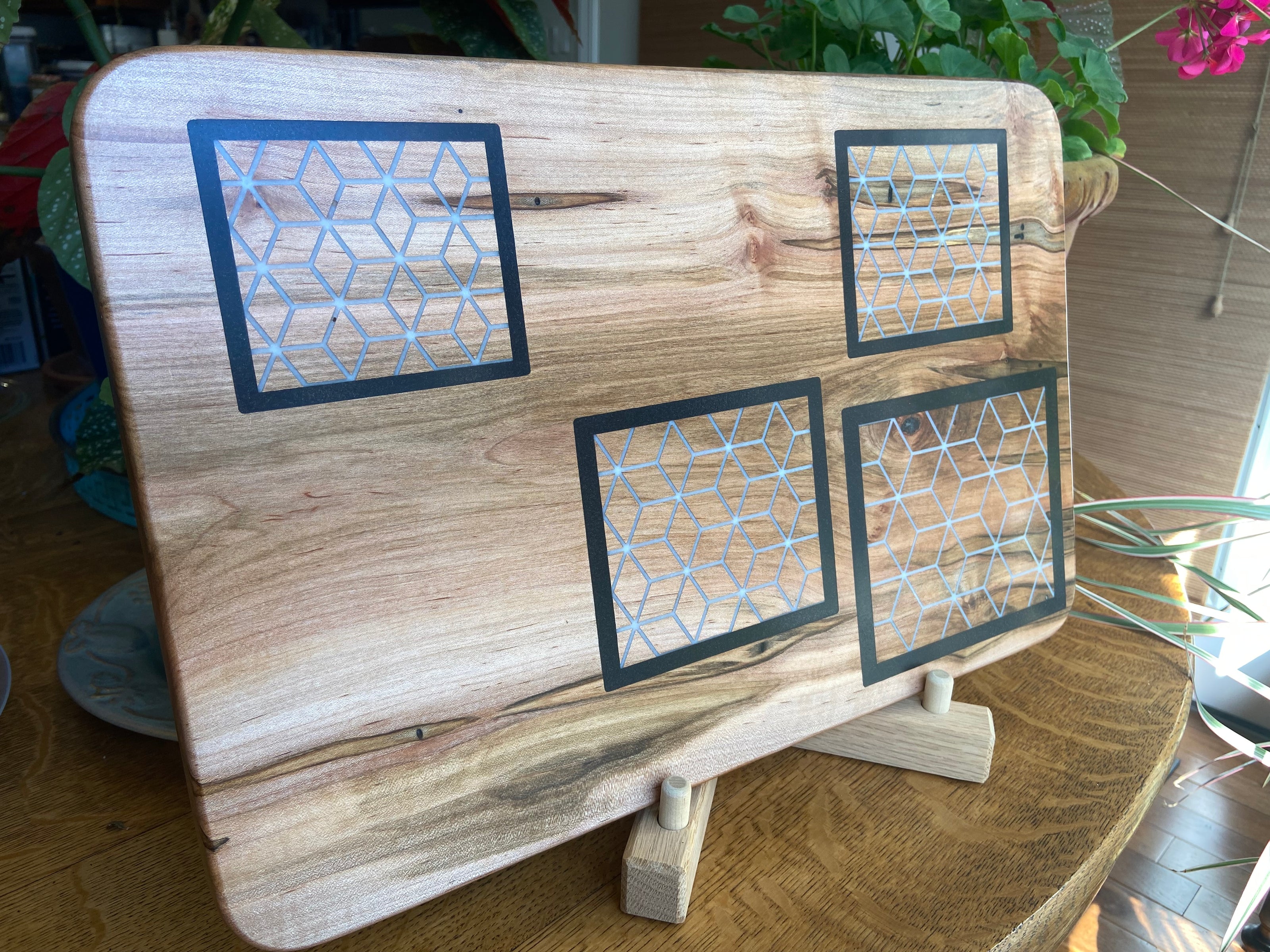 Ambrosia Maple Charcuterie Board with Fine Diamond Resin Inlay & Border Accents | Handmade Serving Board