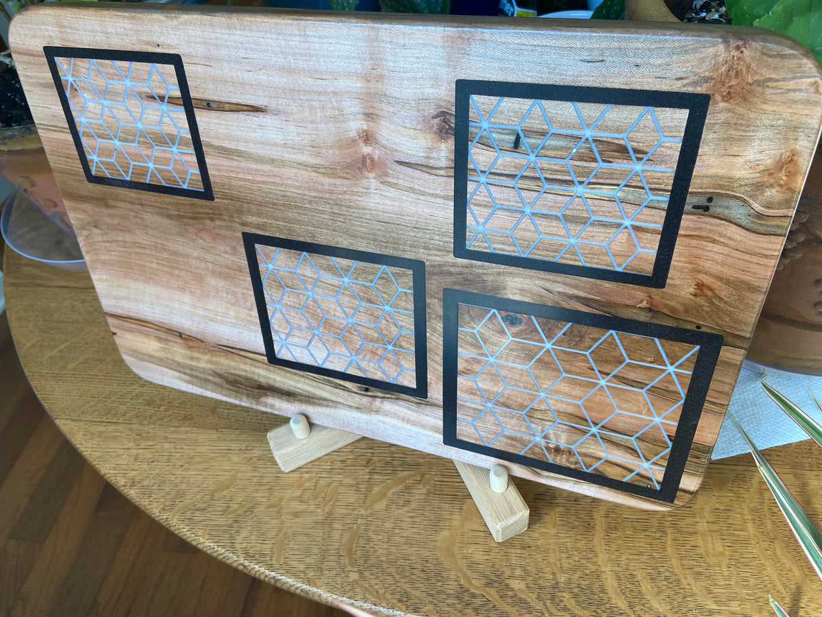 Series #01 | Ambrosia Maple Charcuterie Board with Fine Diamond Resin Inlay & Border Accents | Handmade Serving Board
