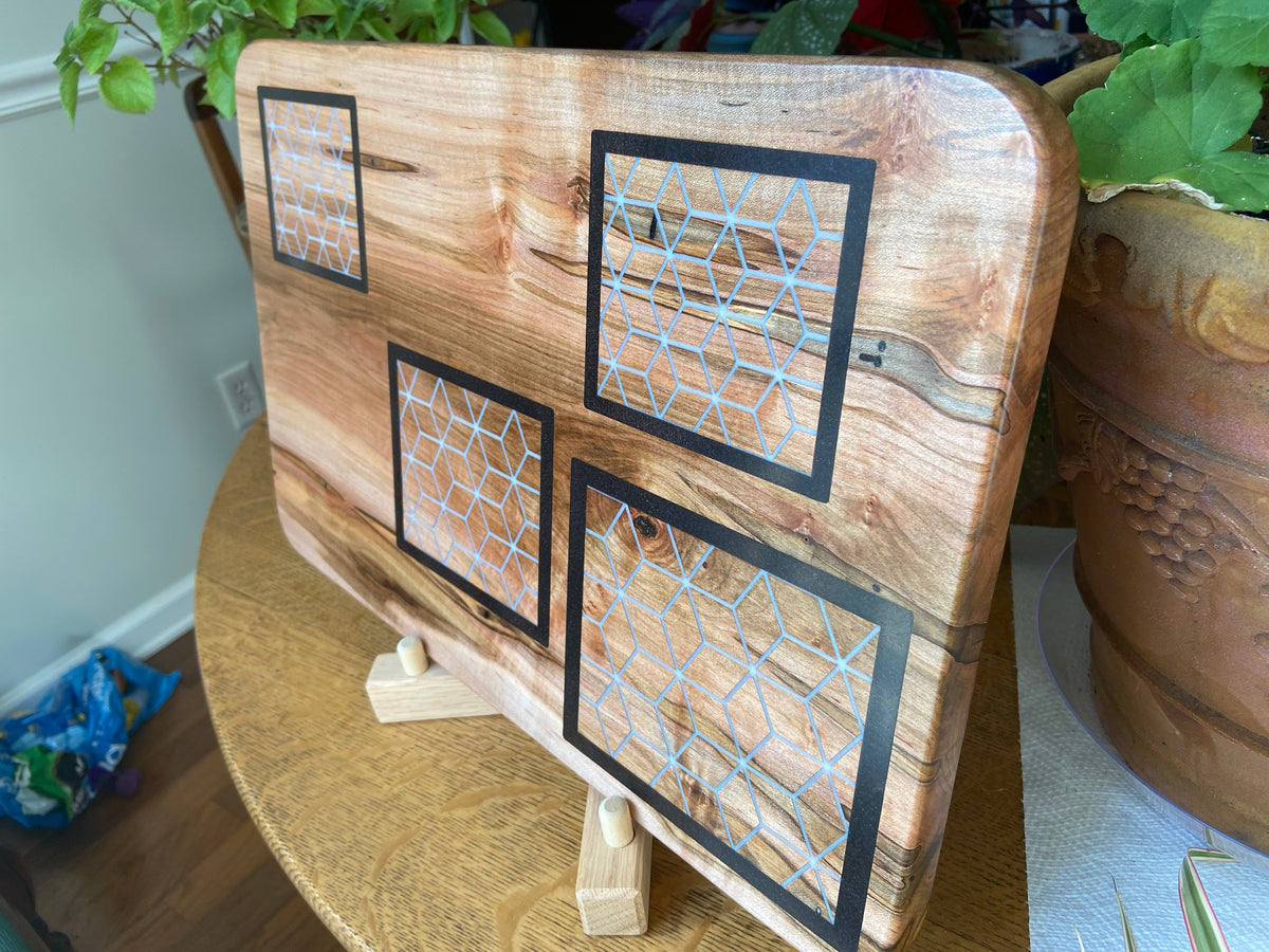 Series #01 | Ambrosia Maple Charcuterie Board with Fine Diamond Resin Inlay & Border Accents | Handmade Serving Board