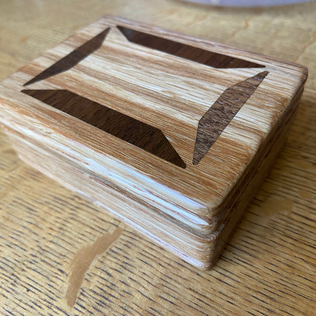 Handcrafted Lidded Keepsake Box with Wood Inlay 4" x 3"