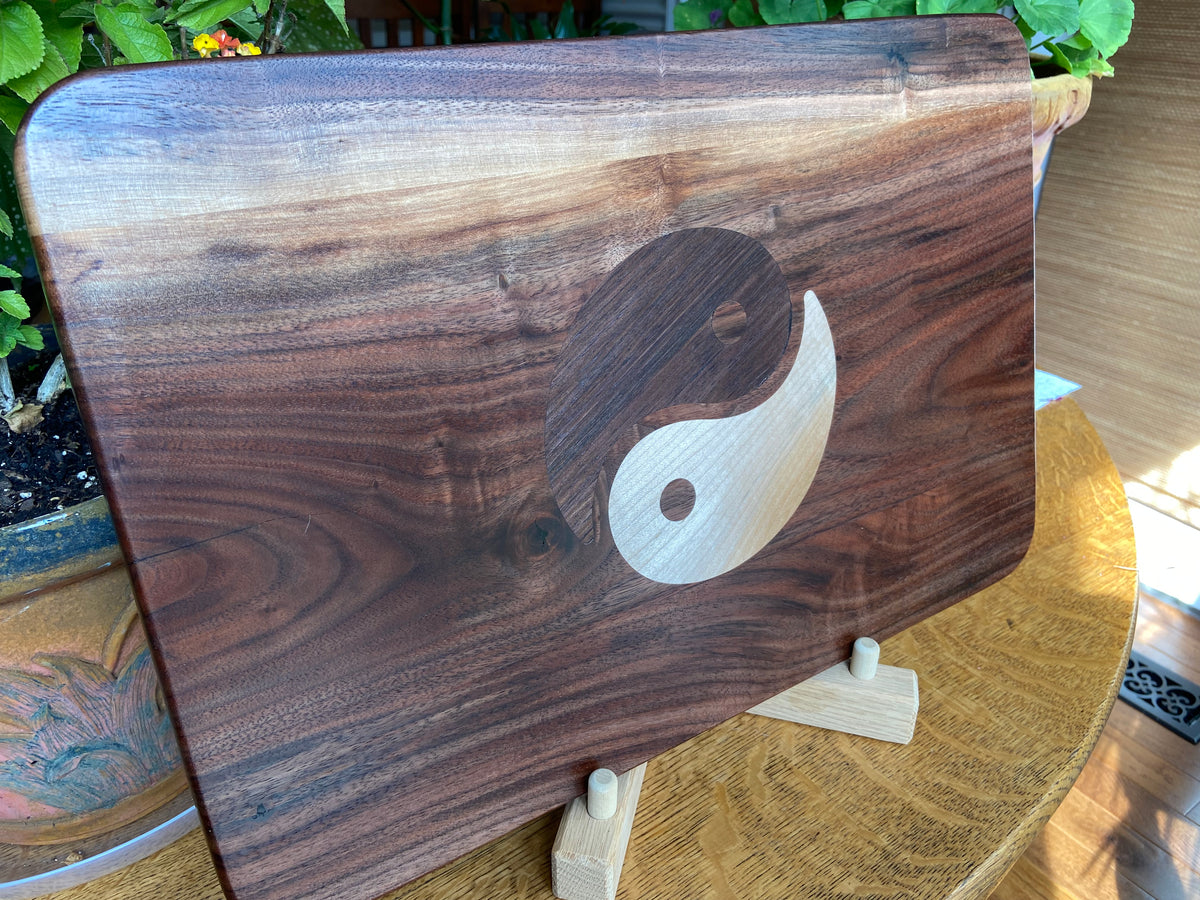 Series #05 | Walnut Charcuterie Board with Soft Maple & Peruvian Walnut Yin Yang Inlay| Handmade Serving Board
