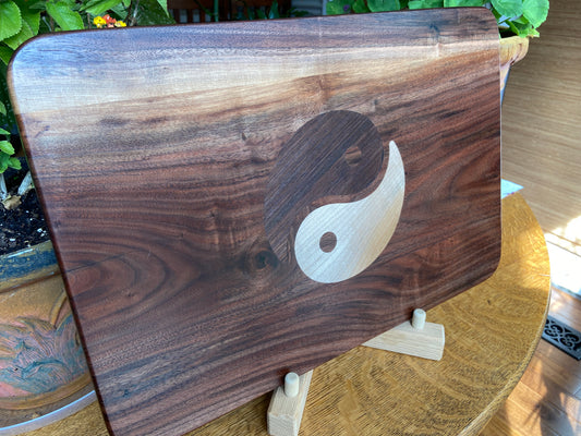 Series #05 | Walnut Charcuterie Board with Soft Maple & Peruvian Walnut Yin Yang Inlay| Handmade Serving Board