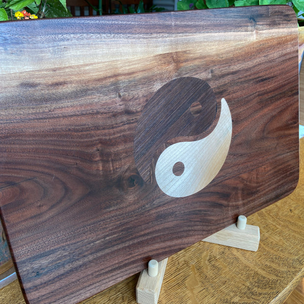 Walnut Charcuterie Board - soft Maple & Peruvian Walnut Yin Yang Inlay