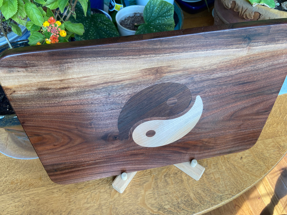 Series #05 | Walnut Charcuterie Board with Soft Maple & Peruvian Walnut Yin Yang Inlay| Handmade Serving Board