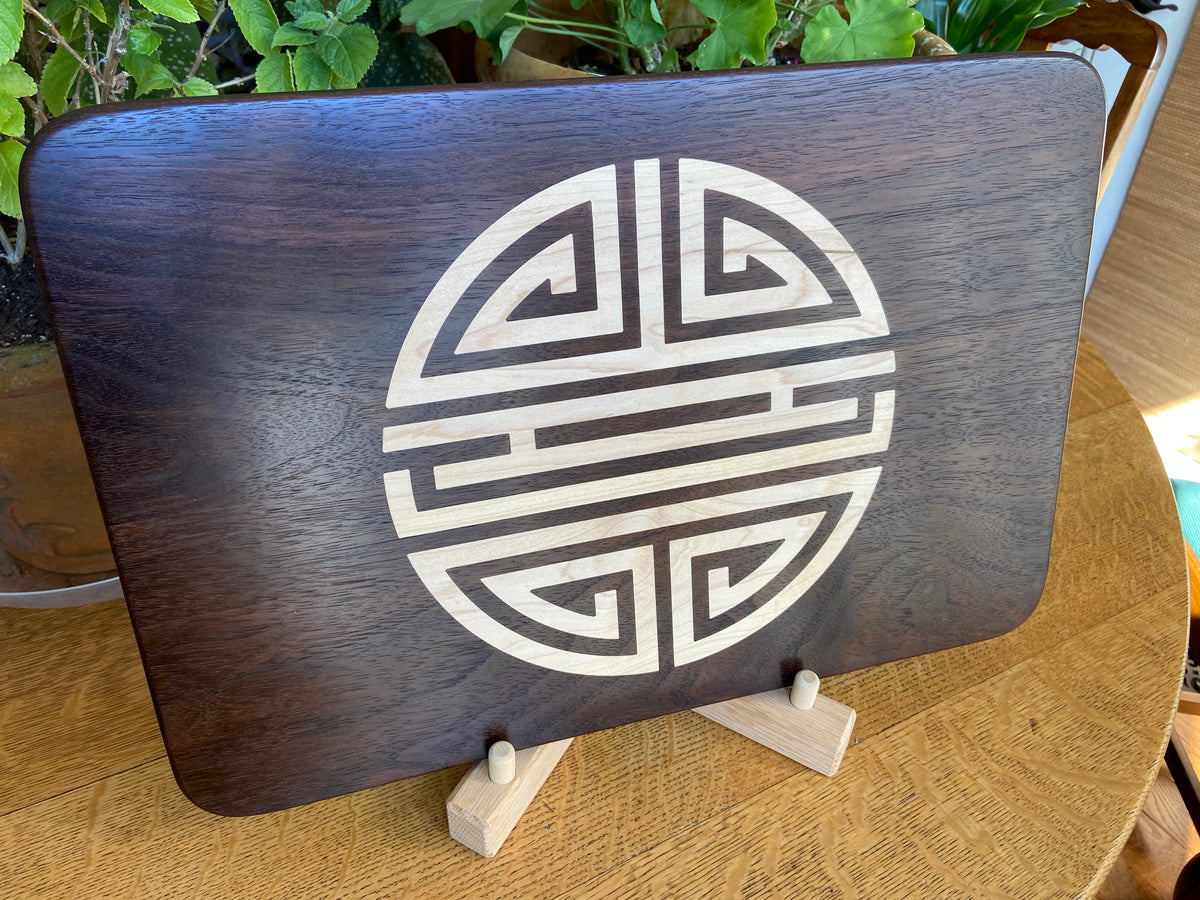 Series #03 | Walnut Charcuterie Board with Hand‑Carved Shou Symbol of Longevity