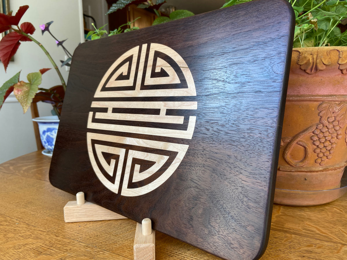 Series #03 | Walnut Charcuterie Board with Hand‑Carved Shou Symbol of Longevity