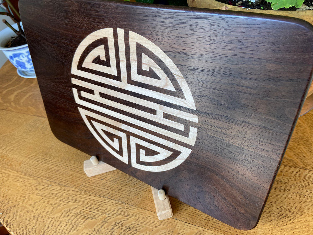 Series #03 | Walnut Charcuterie Board with Hand‑Carved Shou Symbol of Longevity