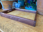 Handcrafted Walnut Decorative Tray with Lotus Engraving and Box Jointed Corners