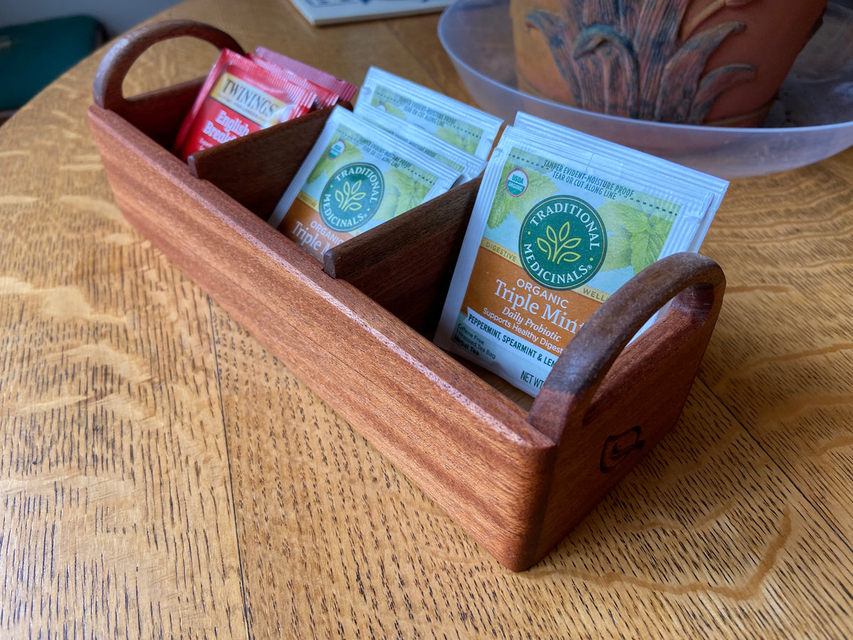 Series #05 | Mahogany Tea Caddy | Hand‑Carved Handles & Tea‑Leaf Engravings