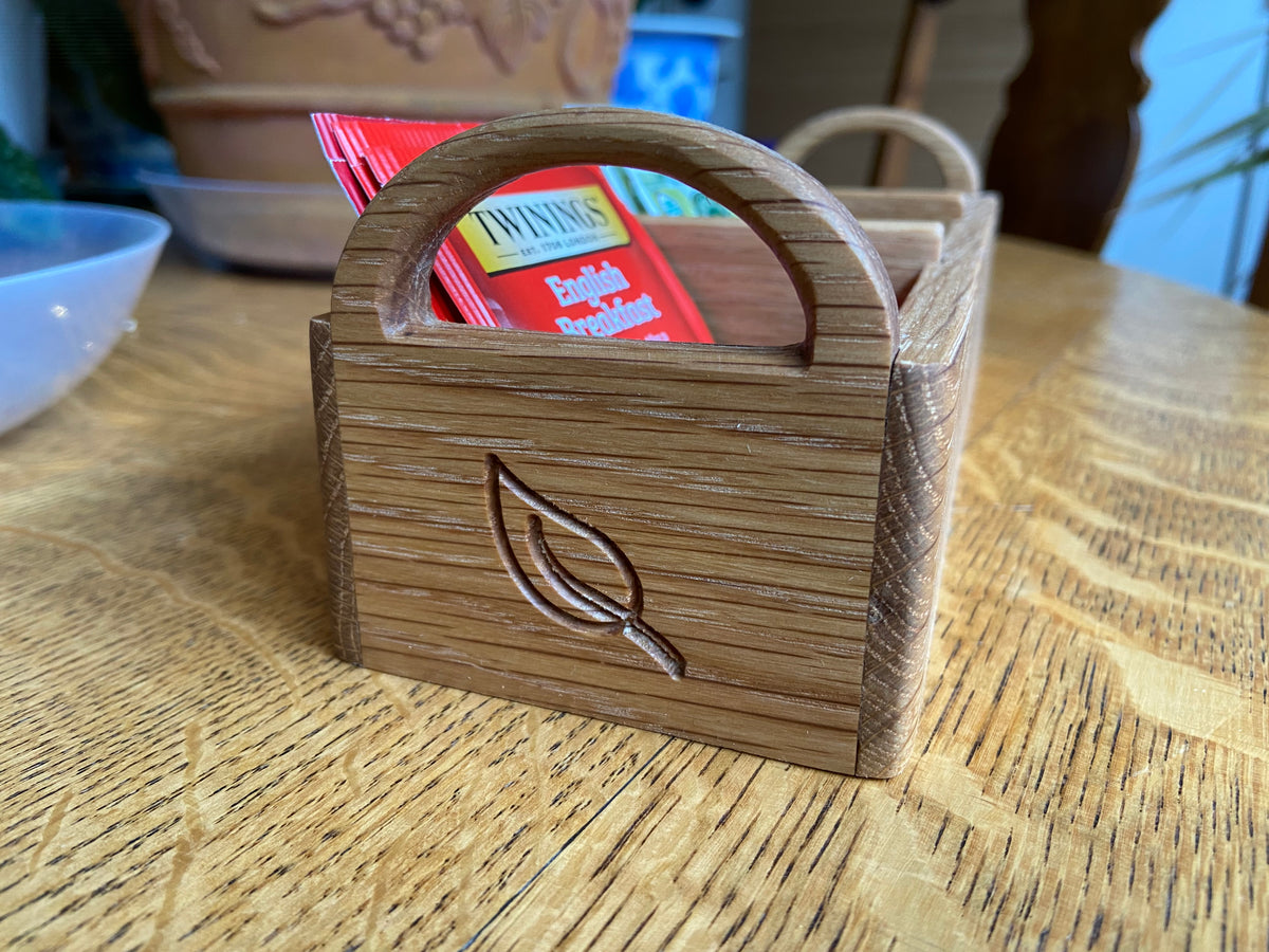 Series #03 | White Oak Tea Caddy | Hand‑Carved Handles & Tea‑Leaf Engravings