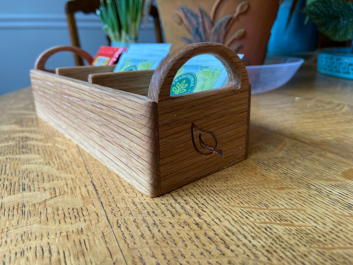 Series #03 | White Oak Tea Caddy | Hand‑Carved Handles & Tea‑Leaf Engravings