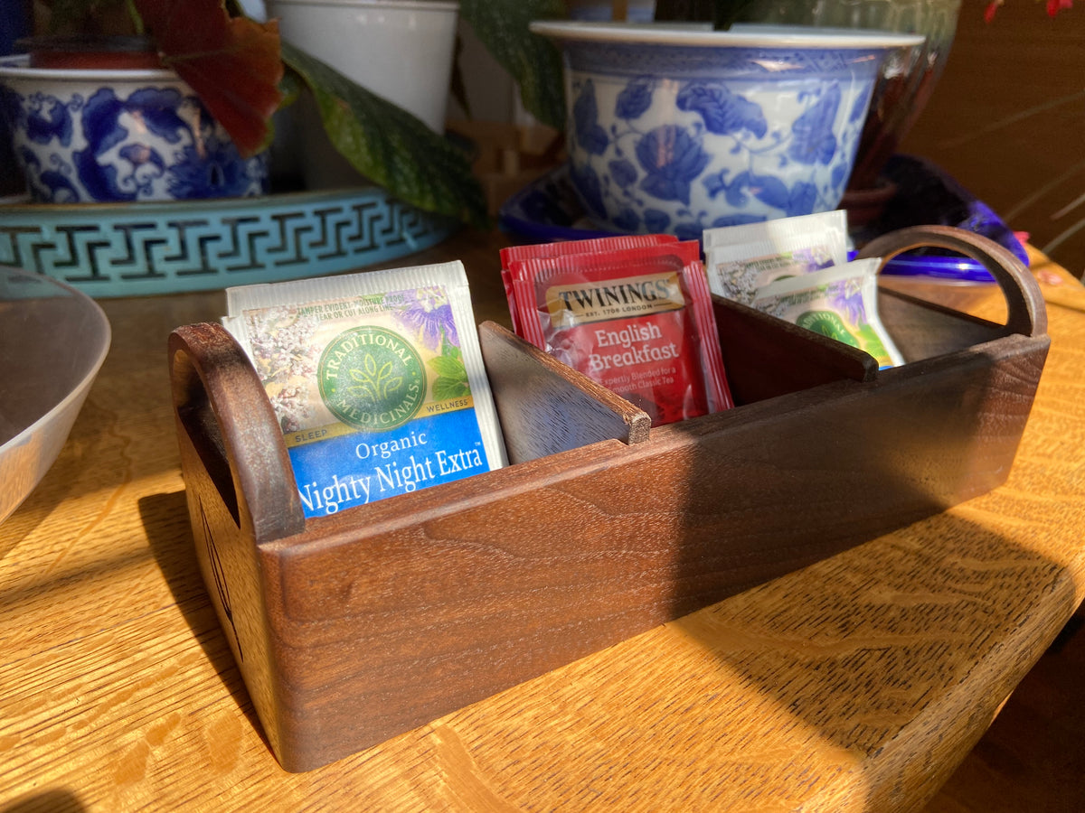 Series #03 | Walnut Tea Caddy | Hand‑Carved Handles & Tea‑Leaf Engravings